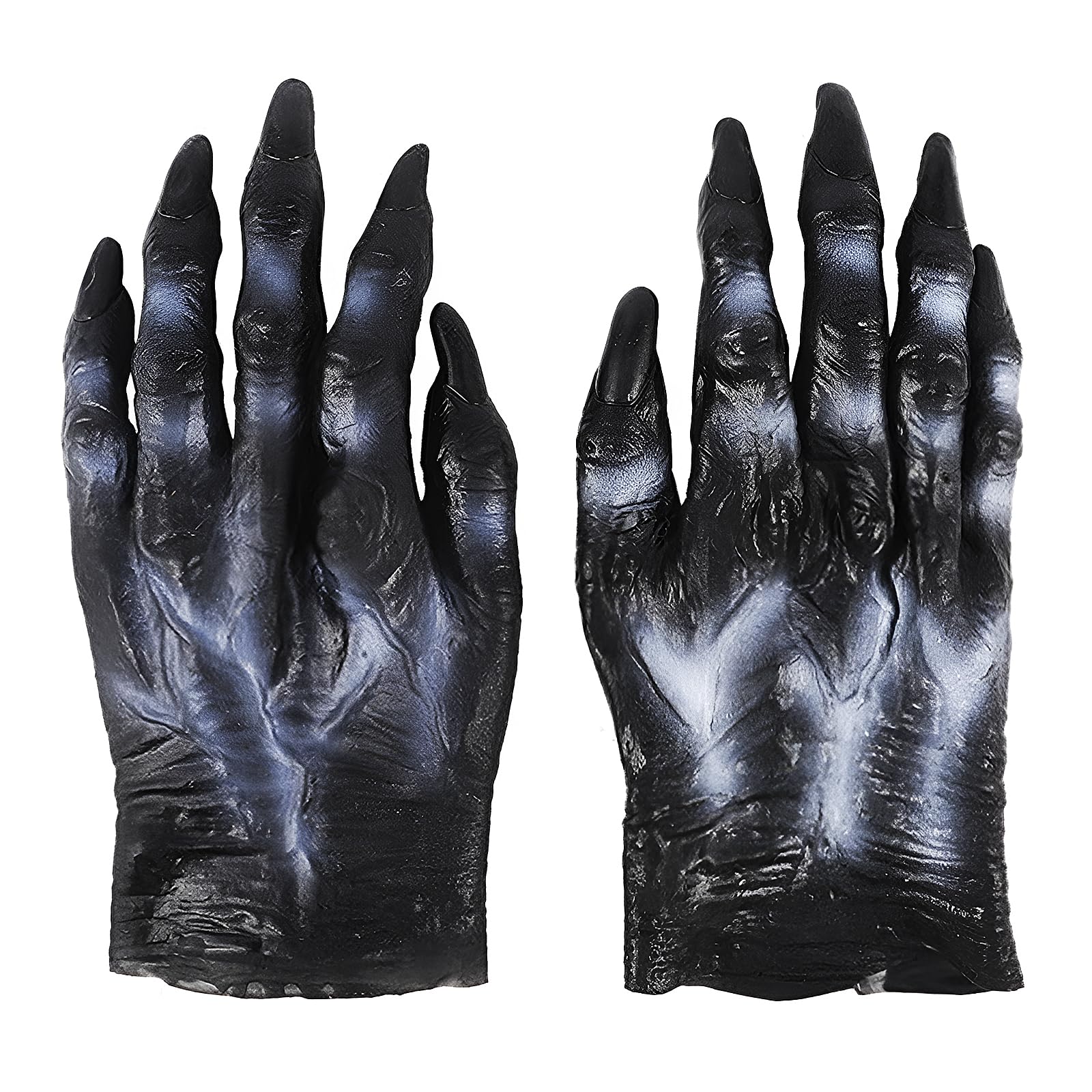 JINTN Halloween Werewolf Paws Latex Spooky Wolf Claw Glove Pointed Nails Realistic Animal Claws Hand Covers Cosplay Fancy Dress Party Black Wolf Mitten