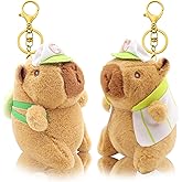 2 Pack Capybara Keychain Plush, Capybara Peluche Cute Key Chain with Clothes Backpack Accessories