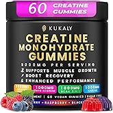 kukaly Creatine Monohydrate Gummies for Men & Women, 9000MG Creatine Gummies Sugar Free - Mixed Flavored with L-Taurine, BCAA 2:1, B12 B6 for Boost Strength, Focus & Endurance, Vegan, Non-GMO, 60pcs