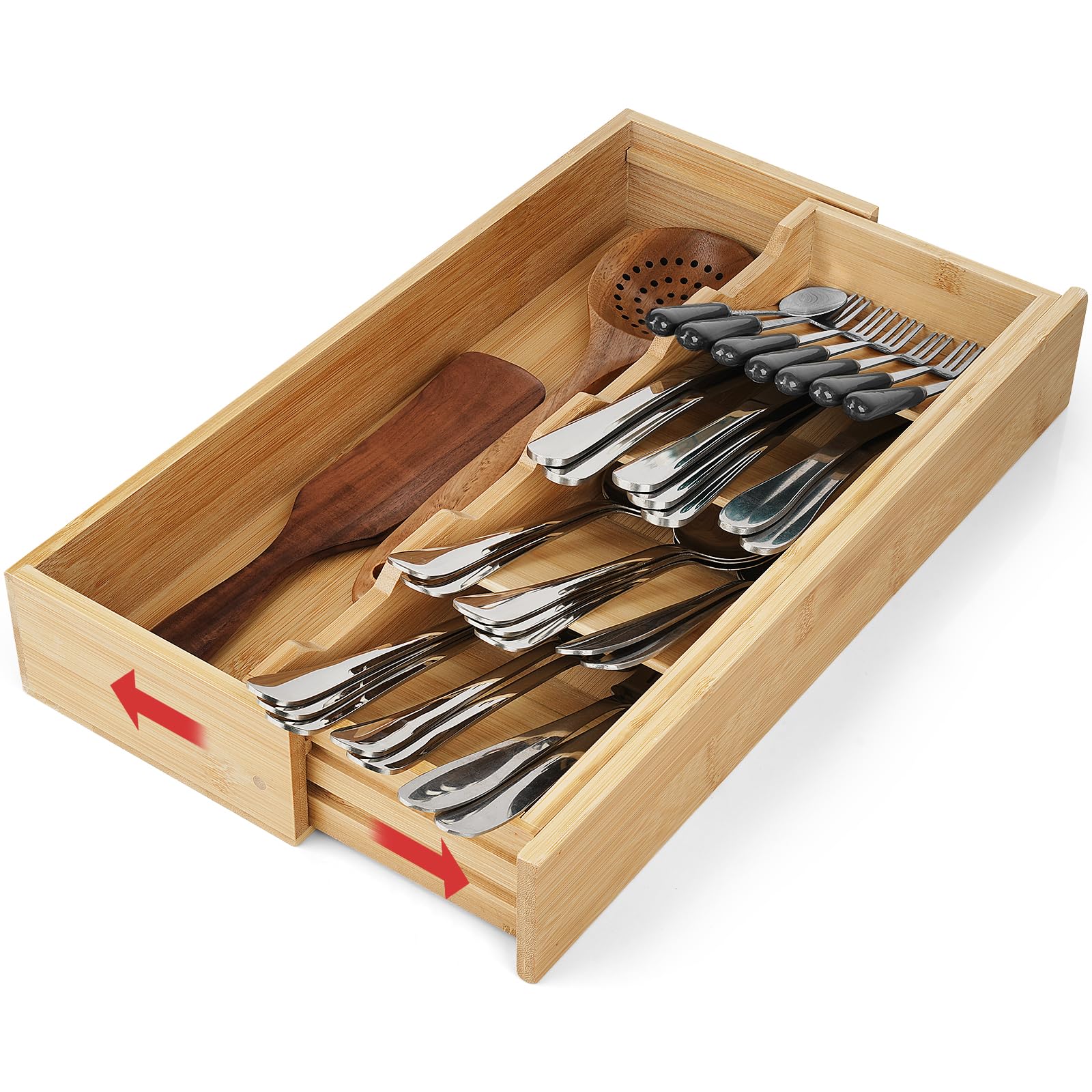 Photo 1 of Bamboo Kitchen Drawer Organizer, Expandable Silverware Organizer, Utensil Holder, Cutlery Tray Spoon Flatware Storage with Drawer Dividers