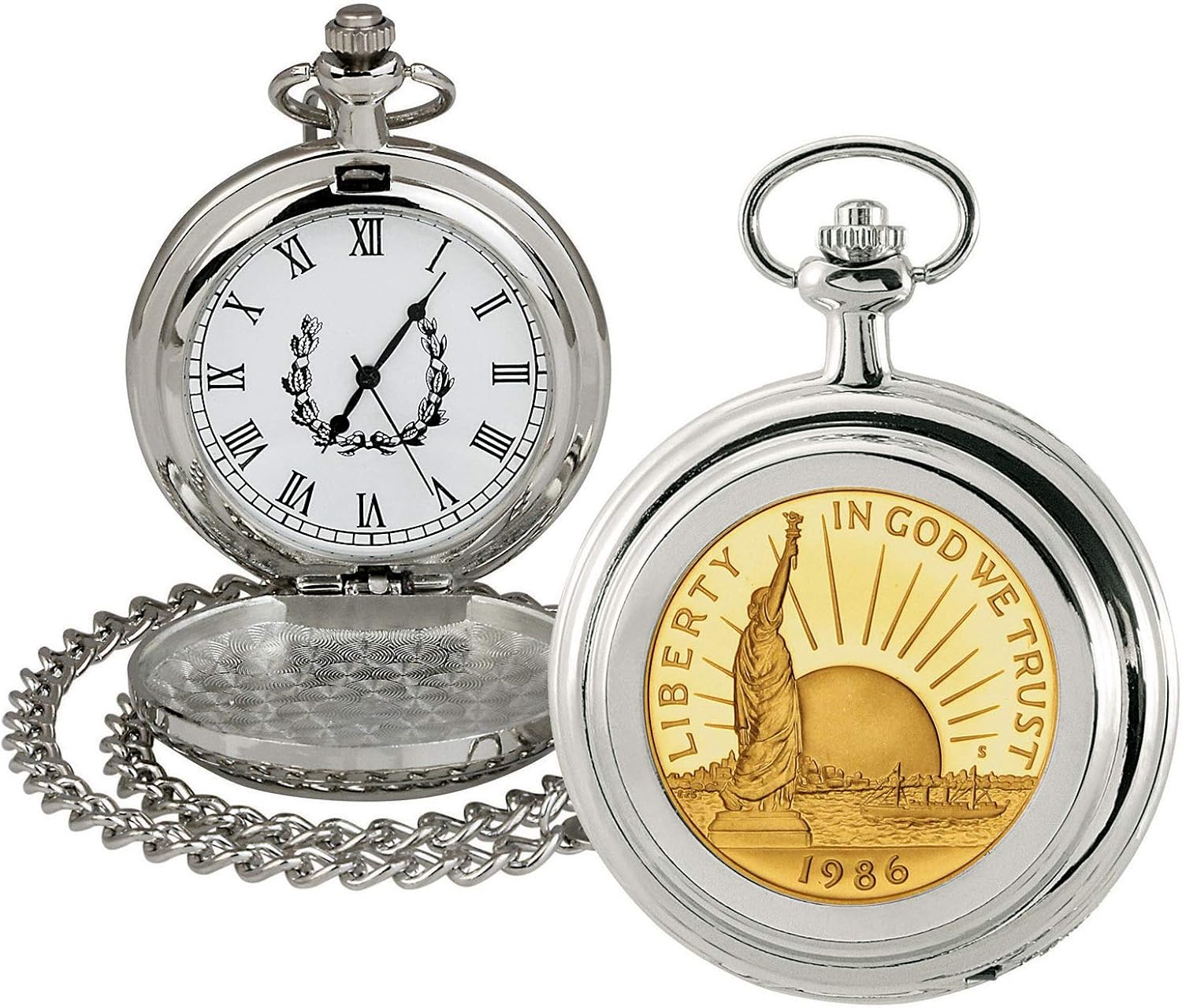 Coin Pocket Watch with Quartz Movement Gold Layered