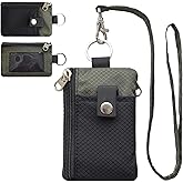 CHENSPRX Minimalist RFID Blocking Small Wallet with ID Window,WaterResistant Zip Id Case Wallet with Lanyard Keychain for Cards,Cash,Travel,Women,Men
