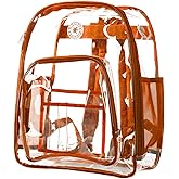 NiceAndGreat Heavy Duty Clear Backpack Transparent Quality School Bag Large See Through Student Daypack Security Workbag Orange