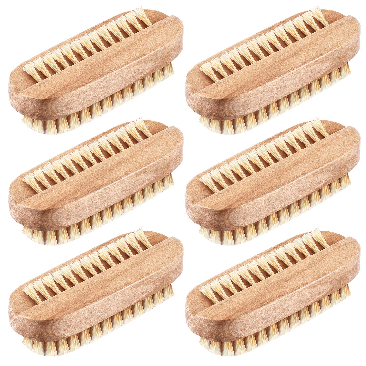 Boao 6 Pieces Nail Brushes Wooden Double Sided Scrub Handle Hand Fingernail Wood Nail Brushes for Cleaning Men Women Adult Kid Toe Foot Manicure Pedicure Supplies