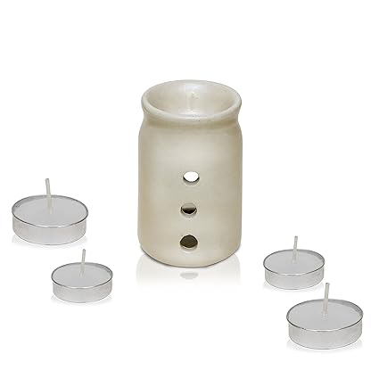 Maxime Candles Ceramic Handcrafted Aroma Oil Diffuser and Tealight Candles (9 cm X 9 cm X 10 cm, White)