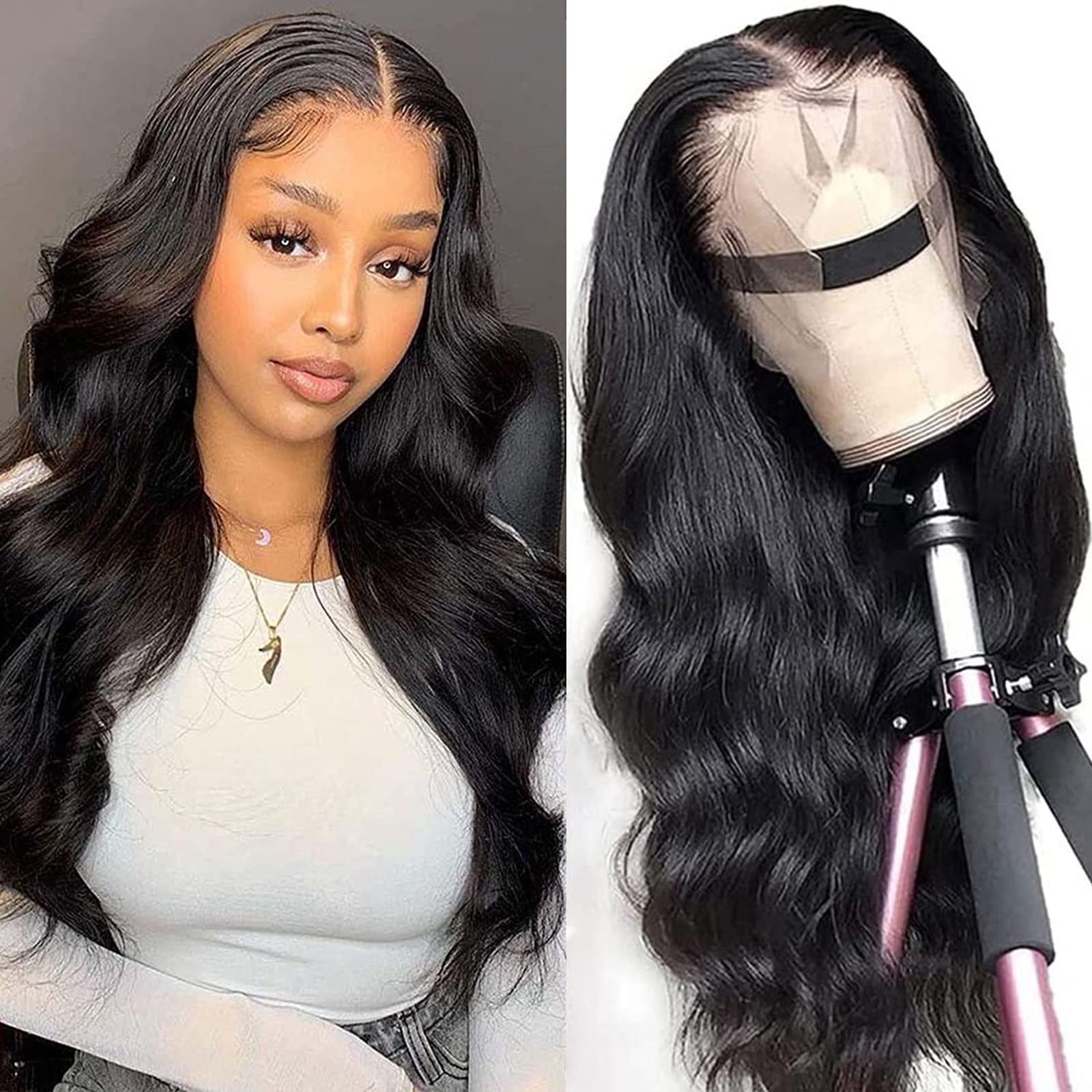 Photo 1 of ZILING 22 Inch Body Wave Lace Front Wigs Human Hair Pre Plucked 13x4 Lace Frontal Wigs for Black Women 200 Density Glueless Wigs Human Hair