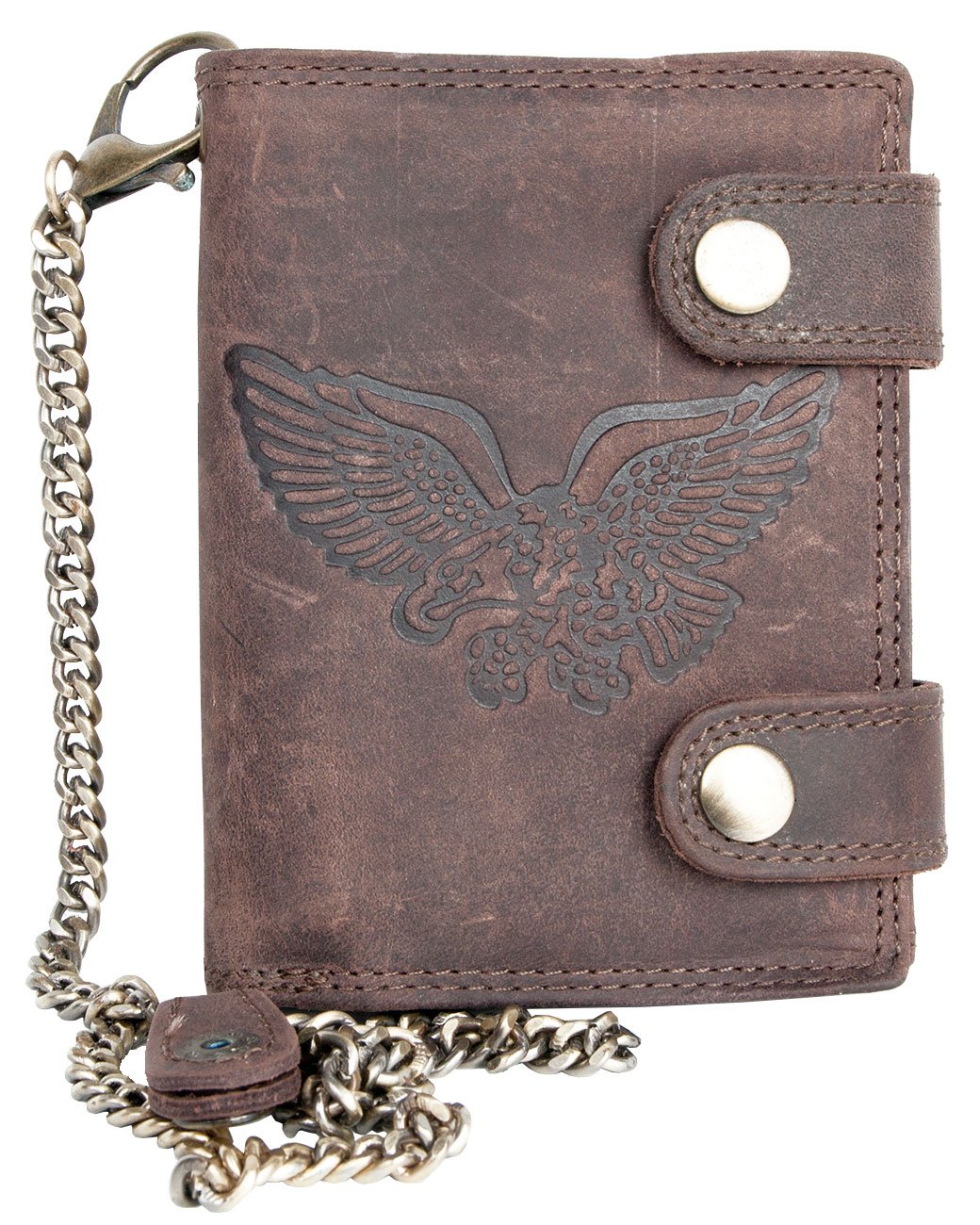 FLW-Wild Brown Genuine Leather Biker's Wallet with an Eagle and Long Metal Chain to Hang