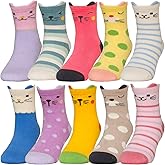 Hzcojulo Girls Socks Soft Cotton Animal Patterns Crew Cute Toddler Kids Socks Age 1-14 Years -10 Pairs