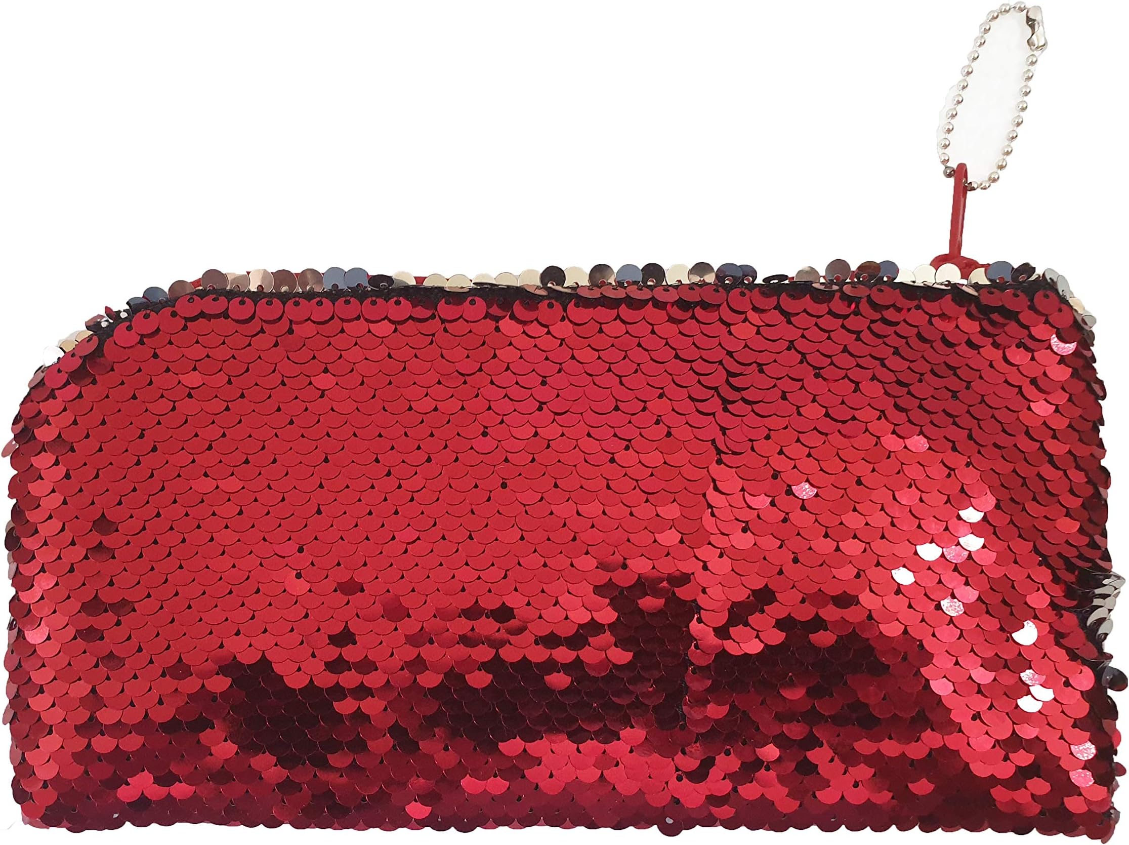 Okayji Magic Mermaid Sequin Cosmetic Bag Flip Double Color Handbag Pouch Glitter Pencil Case, 1- Piece (Red)