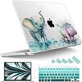 Tuiklol for 2025 2024 2023 MacBook Air 15 inch Case M4 M3 M2 Chip, Model A3241 A3114 A2941 Hard Shell Case with Keyboard Cover & Screen Protector for MacBook 15.3'' Cover,Elephant and Hippo