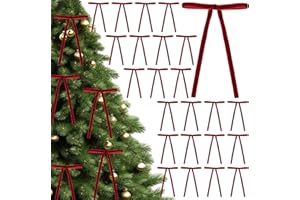 24 Pcs Red Bows for Christmas Tree, Vintage Dark Red Velvet Ribbon Bows for Christmas Decorations, Pre-Tied Xmas Ribbon Ornam