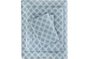 Sleep Philosophy True North Cozy Flannel Warm 100% Cotton Sheet - Novelty Print Animals Stars Cute Ultra Soft Cold Weather Bedding Set, Full, Blue Geo 4 Piece