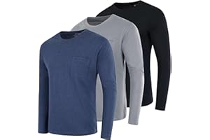 Real Essentials 3 Pack: Men's Cotton Performance Long Sleeve Crew Neck Pocket T-Shirt Athletic Top (Available in Big & Tall)