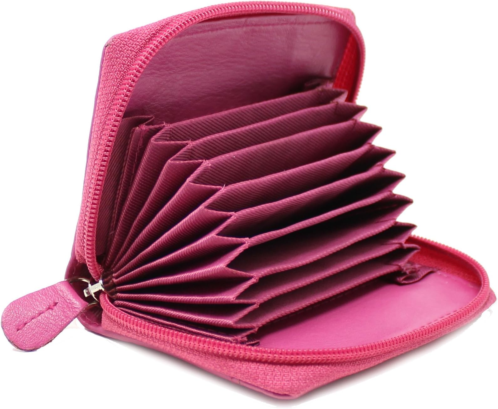 STARHIDEWomens RFID Blocking Small Leather Fan Concertina Palm Credit Card Holder 1234 (Fuchsia)