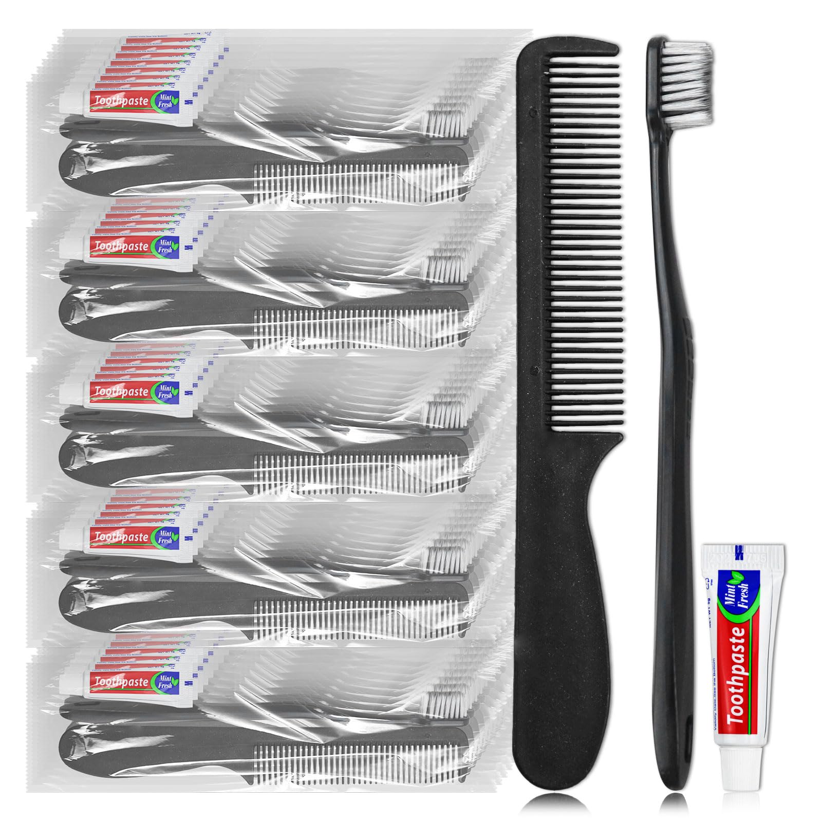 Disposable Toothbrush Toothpaste, Toothbrush and Toothpaste Travel, Comes with Comb, Individually Packaged, Suitable for Hotel, Home, Camping, Travel (PACK-100)
