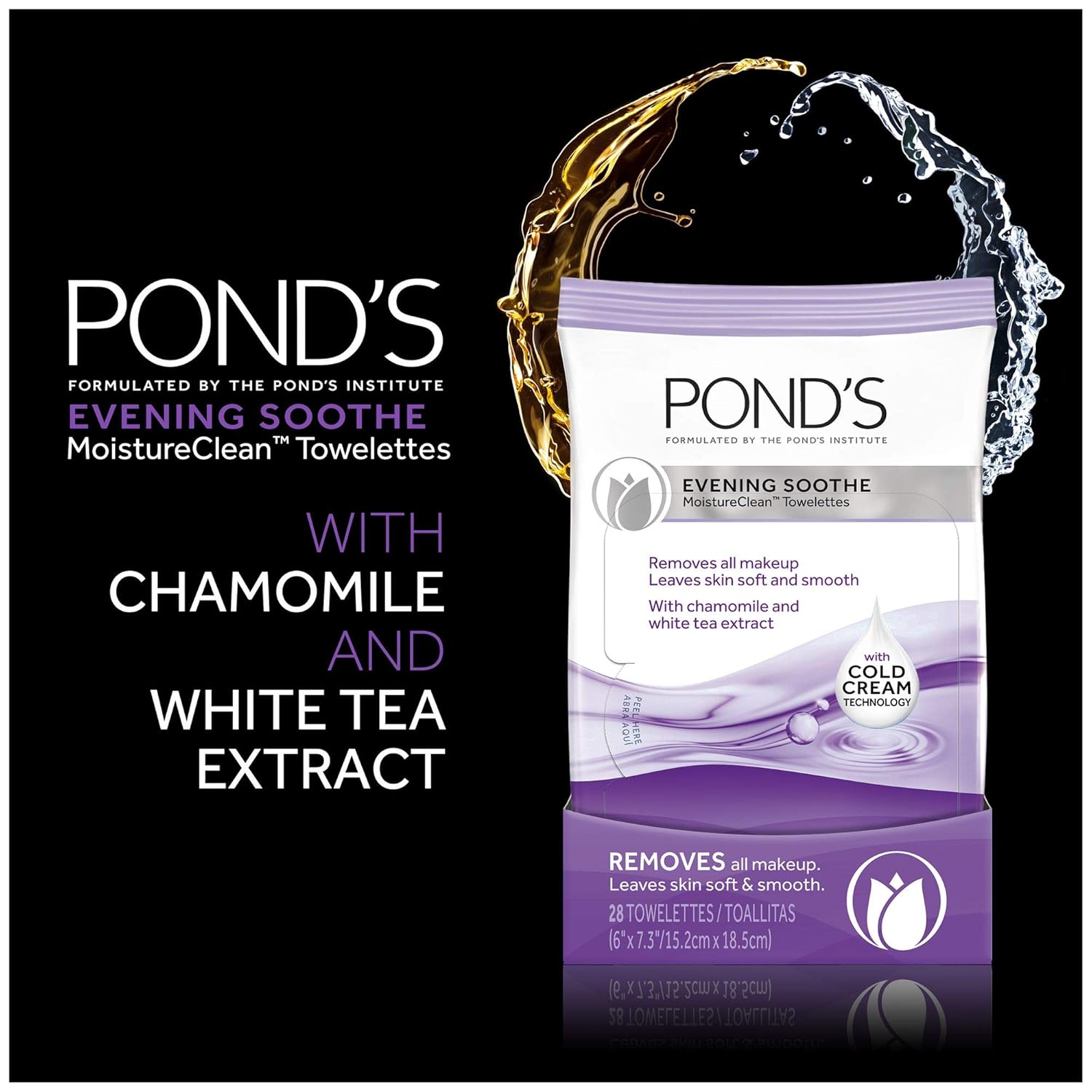 Ponds Wet Cleansing Towelettes, Evening Soothe, 28 Count (Pack of 2) : Facial Cleansing Cloths And Towelettes : Beauty