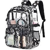 ASKSKY Clear Backpacks for Stadium Events Heavy Duty Clear Bookbag for School Girls Transparent Back Pack, Black