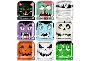GUMWAQU Halloween Plates,90pcs Halloween Paper Plates 9 Design Square Pumpkin Cat halloween Disposable Plates for Spooky Party Decorations