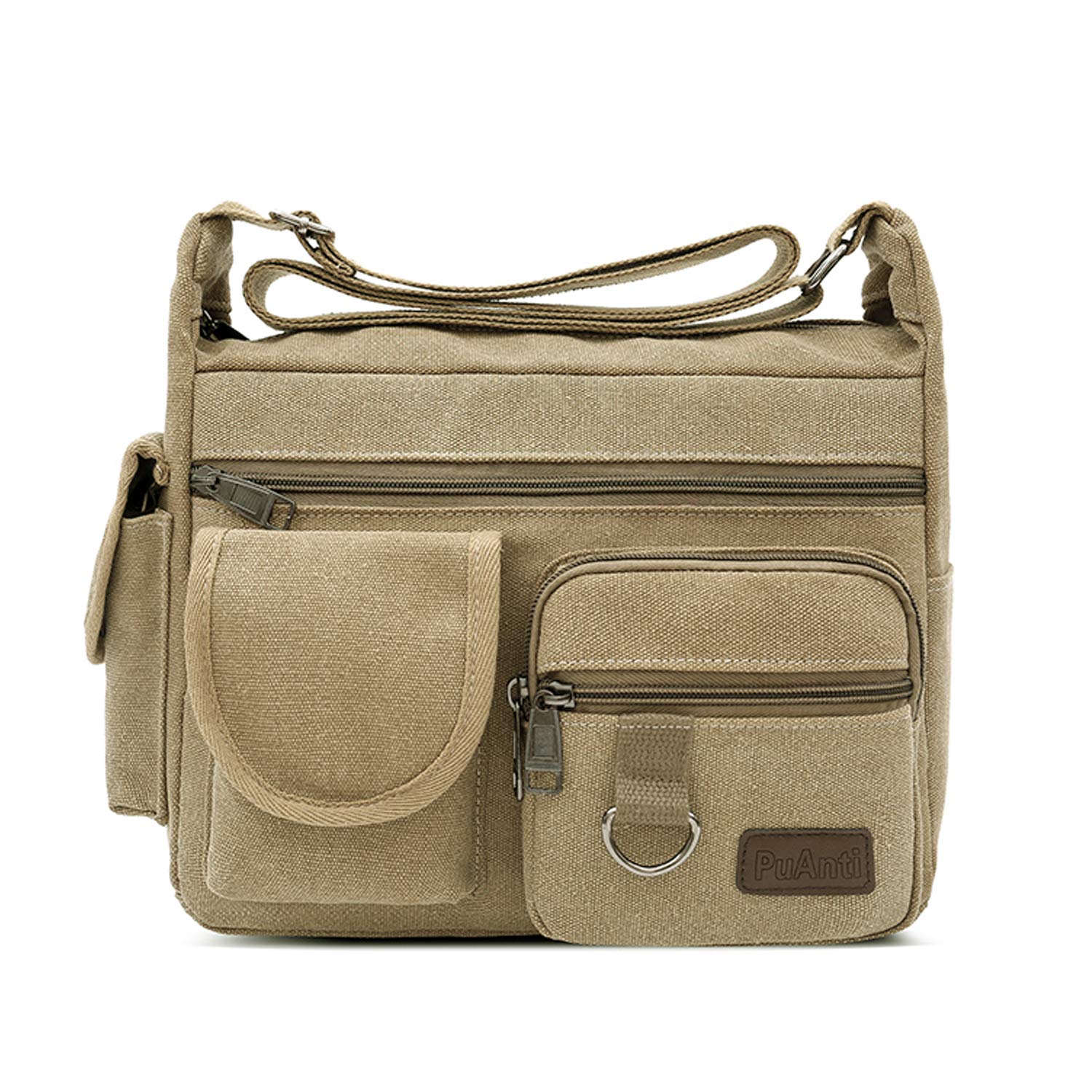 FANDARE Canvas Crossbody Bag Messenger Bag Satchel Shoulder Bag Working Bag Bookbag Briefcase for Men and Women Khaki