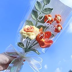 YOOJEE Crochet Yellow Rose Tulip Bouquet Graduation