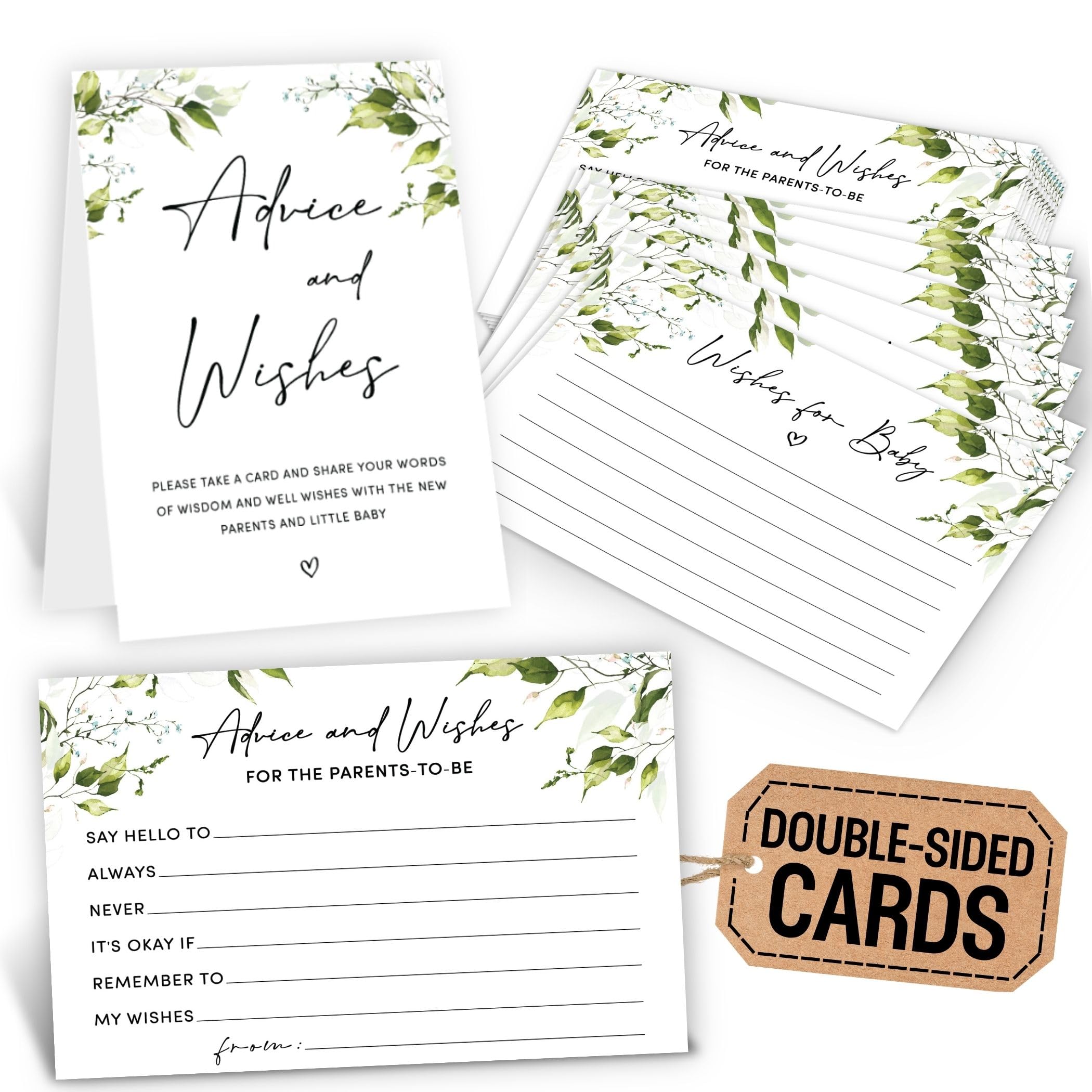Photo 1 of WOODAMORE Baby Shower Advice Cards For Parents To Be - 50 Pcs Green Advice And Wishes Cards For Baby Shower Decorations Ideas, Words Of Wisdom For New Parents