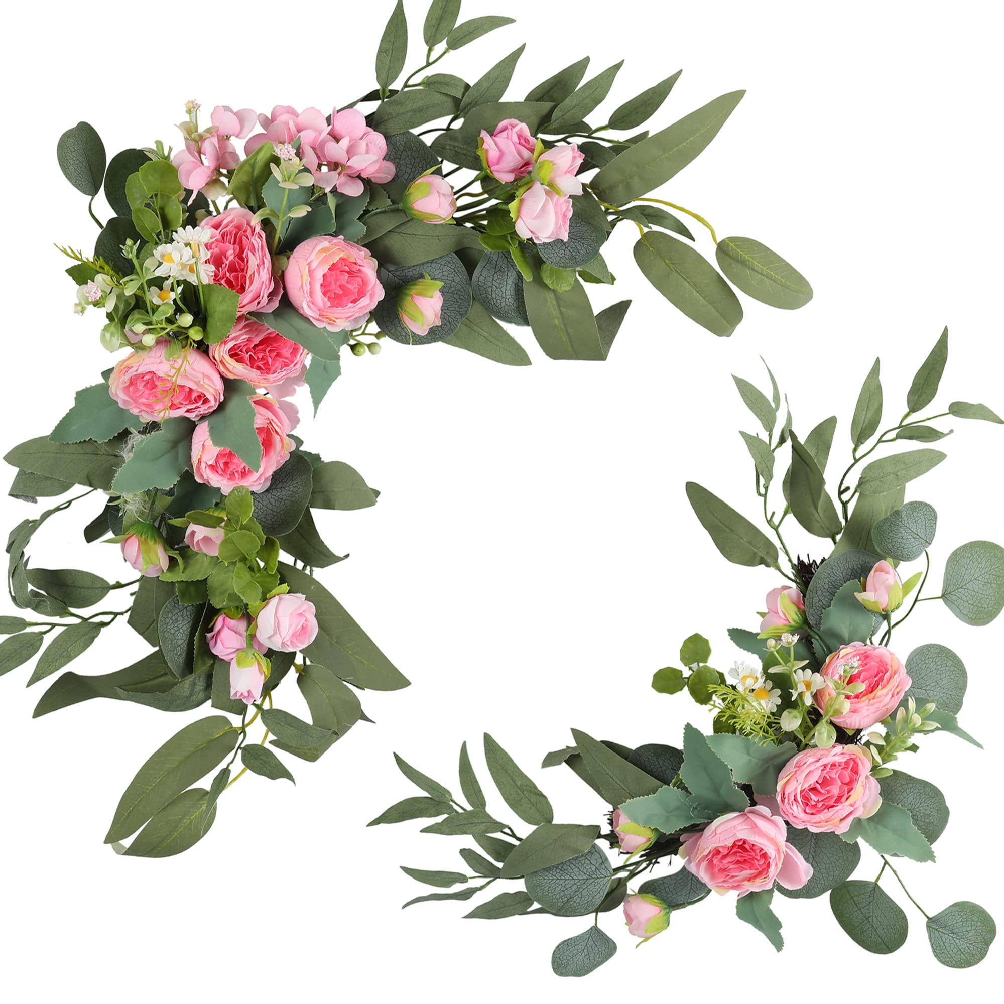 Photo 1 of H&W 2pcs Artificial Wedding Arch Flowers for Wedding Sign, Floral Swag Dusty Decor for Reception Ceremony Backdrop Sweetheart Table(Willow Leaves-Peony-Pink)