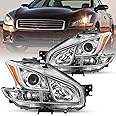 JSBOYAT Halogen Headlight Assembly for 2009-2014 Nissan Maxima 4-Door Sedan Headlamp Driver and Passenger Side (Chrome Housing with Amber Reflector)