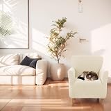 LiveGo Stretch Banquet Armchair Slipcover Beige Knit Chair Cover Non-Slip view 9