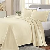 Superior Paisley 3 Piece 100% Cotton Bedspread Set, Home Bed Decor, Decorative Bed Spread, 2 Pillow Shams, Medium Weight Blanket, Matelasse Coverlet Bedding, Vintage Floral Pattern, Queen, Ivory