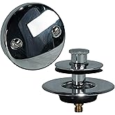 AB&A 60169 Tub Drain Trim Kit with Push eN Lift Stopper, Two-Hole Overflow Plate, and Press-In Strainer Cover, Chrome