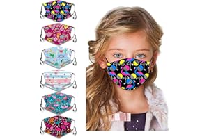 CANBOER 6Pcs Kids Washable Cute Cartoon Face Bandanas Reusable Cloth Face Dust Protection with Adjustable Ear Loops for Boys Girls