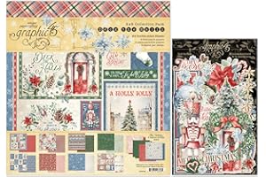 GRRL FRIDAY Graphic 45 Deck the Halls Decorative Papers - 8x8 Paper Pack and Ephemera Die-Cuts