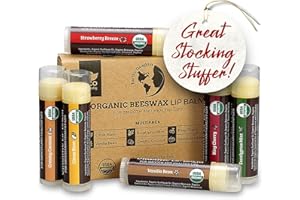 Earth's Daughter USDA Organic Lip Balm 6-Pack Stocking Stuffers - Fruit Flavors, Beeswax, Coconut Oil, Vitamin E - Best Lip Repair Chapstick for Dry Cracked Lips - Moisturizing Lip Care