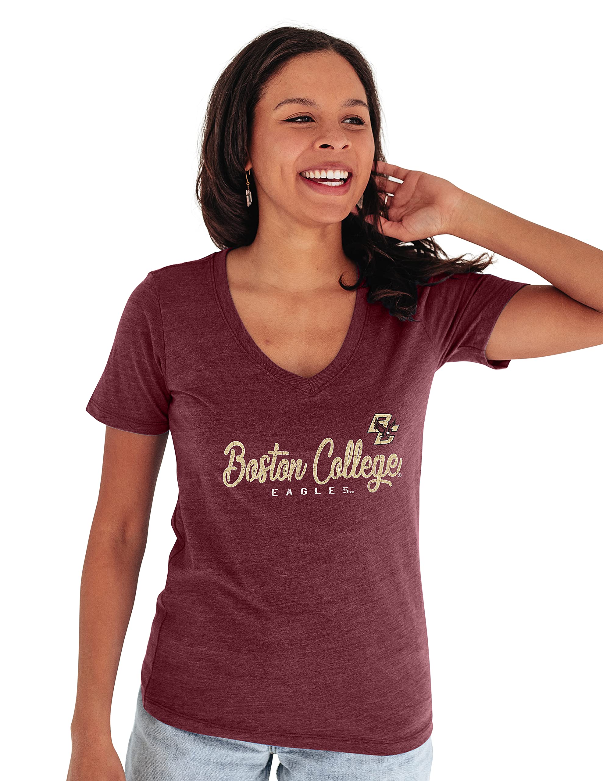 Blue 84 Women's Boston College Eagles Premium V-neck Tri Blend T Shirt, Boston College Eagles Maroon, Large Image