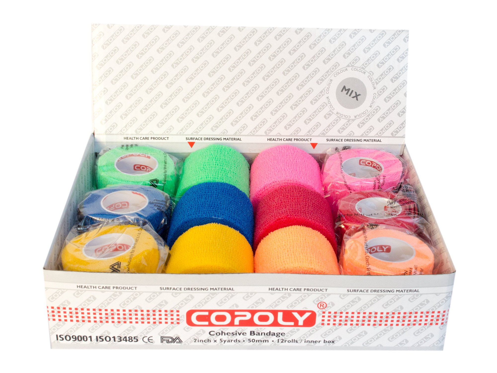 12 ROLLS Cohesive VET WRAP bandages, SUPERIOR QUALITY (Bright MIX, 10 cm)