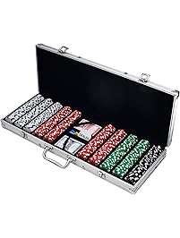 Poker Chip Set for Texas Holdem, Blackjack, Gambling with Carrying Case, Cards, Buttons and 500 Dice Style Casino Chips (11.5 gram) by Trademark Poker