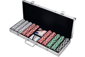 Poker Chip Set for Texas Holdem, Blackjack, Gambling with Carrying Case, Cards, Buttons and 500 Dice Style Casino Chips (11.5 Gram) by Trademark Poker, Silver