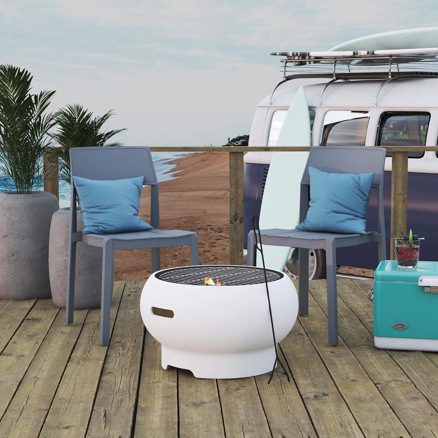 Novogratz 87830WHT1E Poolside Collection, Asher 22" Wood Burning Grilling Surface, Bright White Fire Pit: Garden & Outdoor
