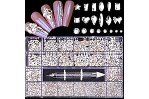 EVODIS Nail Art Decorations AB Rhinestones Kit DIY Crafts Gemstones for Nail, Shoes, Clothes, Jewels (600 Clear diamonds + 2500 flat rhinestones)