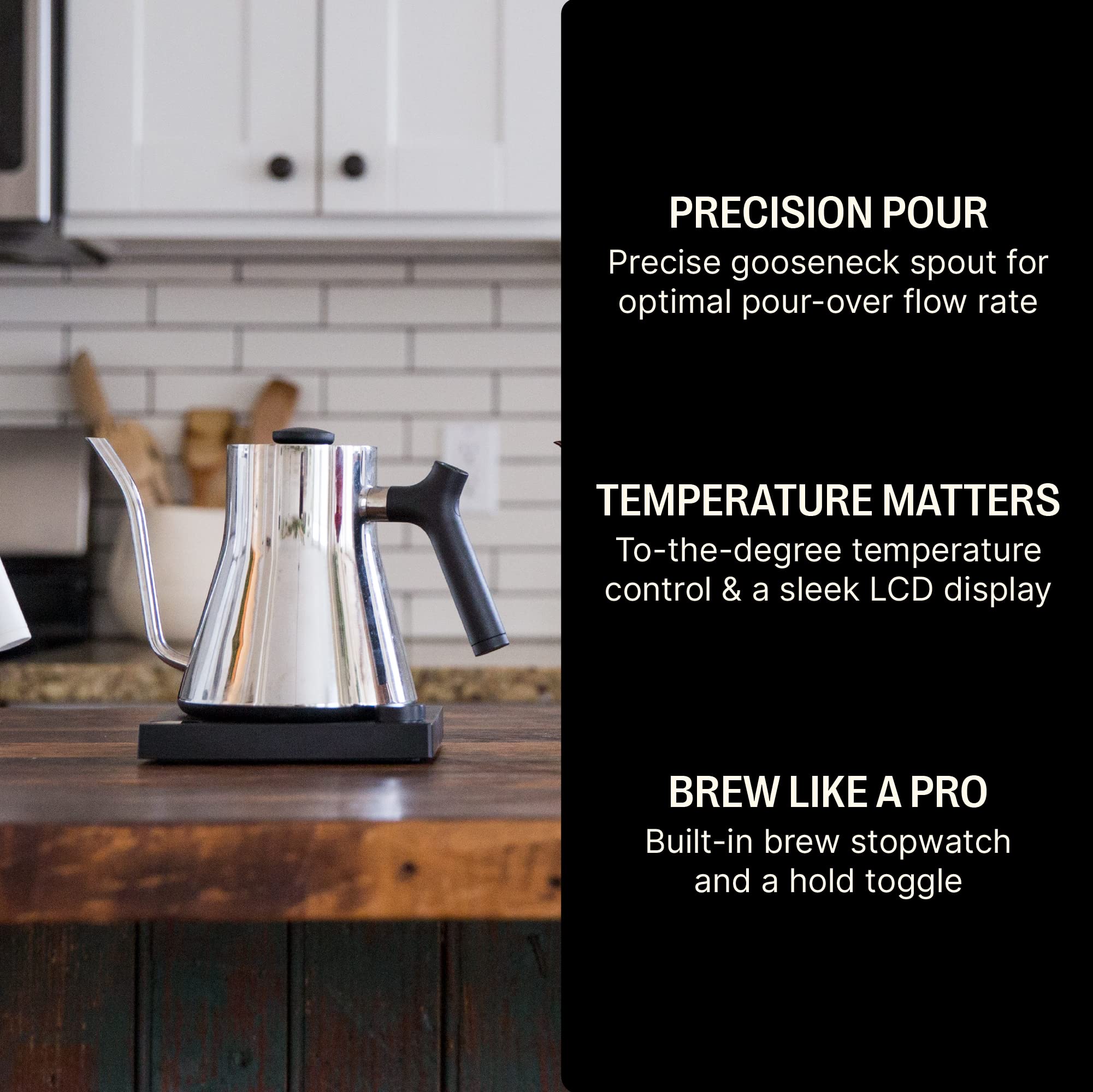 Fellow Stagg EKG Electric Gooseneck Kettle - Pour-Over Coffee and Tea Kettle - Stainless Steel Water Boiler - Quick Heating Electric Kettles for Boiling Water - Polished Steel