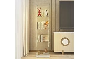 nifoti 4-Shelf Glass Display Cabinet with LED Lights Strip and Lock, Curio Cabinets Display Case with Casters and 1 Door, Tempered Glass Display Showcase for Living Room,Exhibition Hall - White