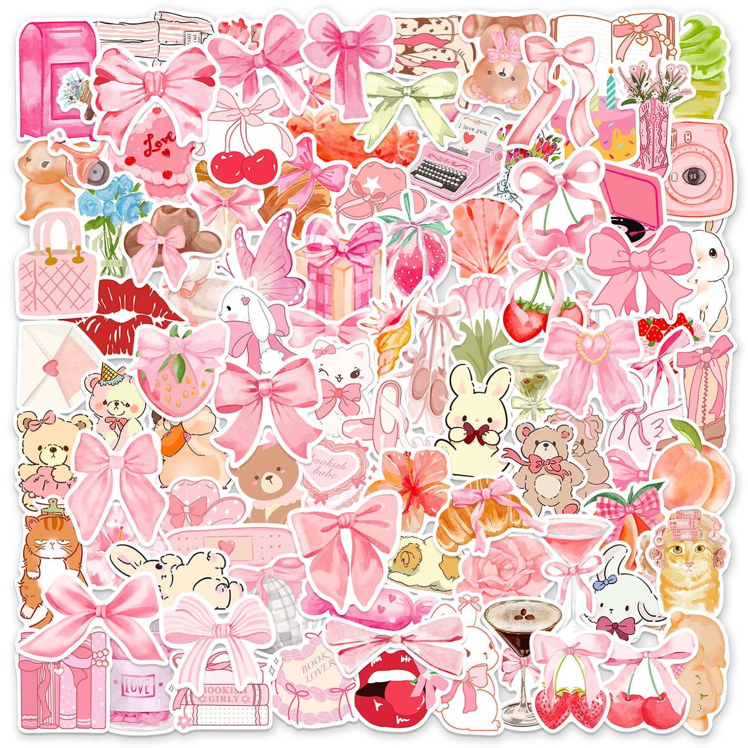 Photo 1 of 100 Pcs Coquette Stickers Cute Aesthetic Sticker Coquete Pink Bow Vinyl Waterproof Stickes for Water Bottles Laptop Skateboard Luggage Computer Stickerss