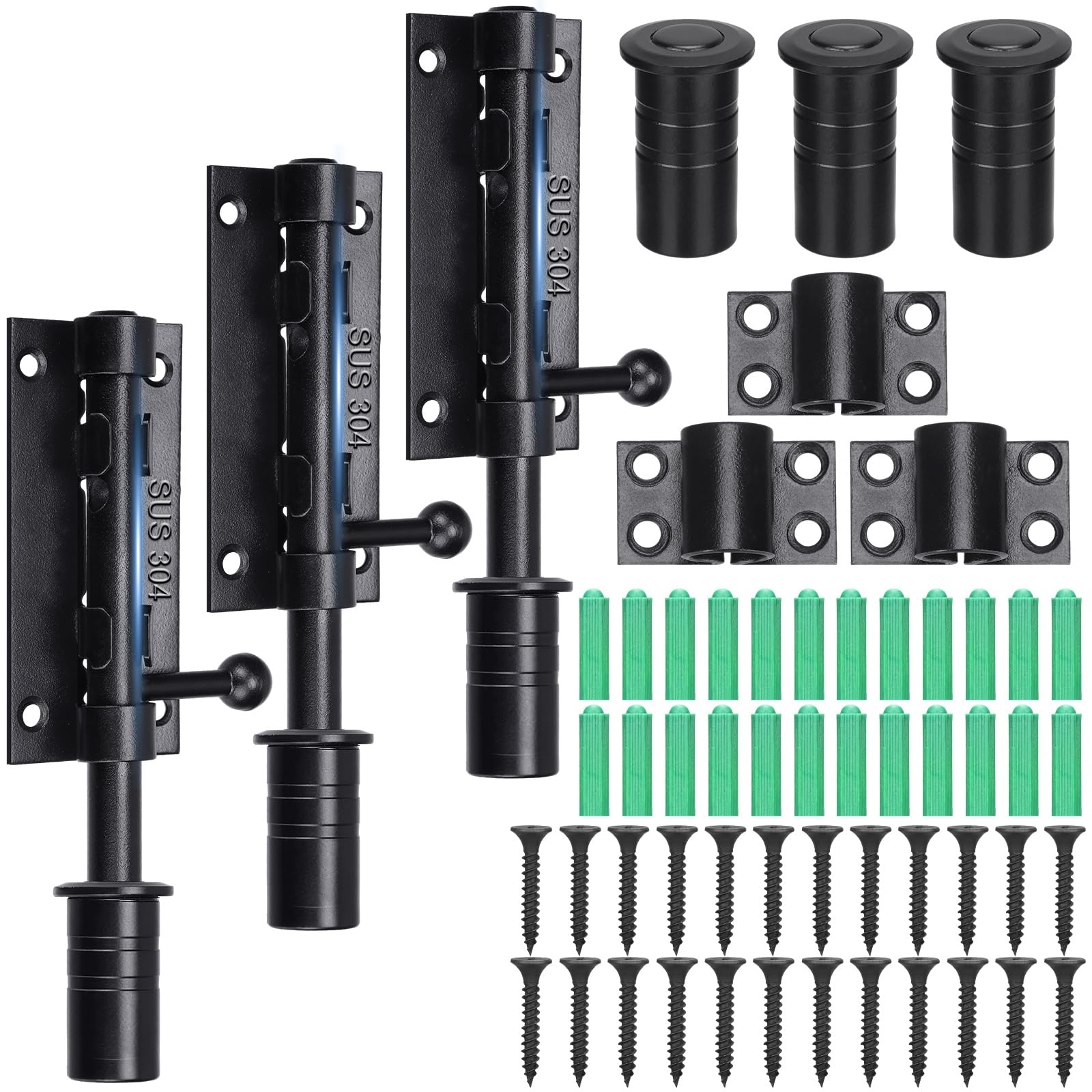 Photo 1 of Tandefio 3 Pack 6.3 Inch Slide Bolt Gate Latch with Padlock Hole 304 Stainless Steel Barrel Bolt Latch Heavy Duty Door Security Lock Thickened Door Hardware for Barn Fence Shed Yard(Black)