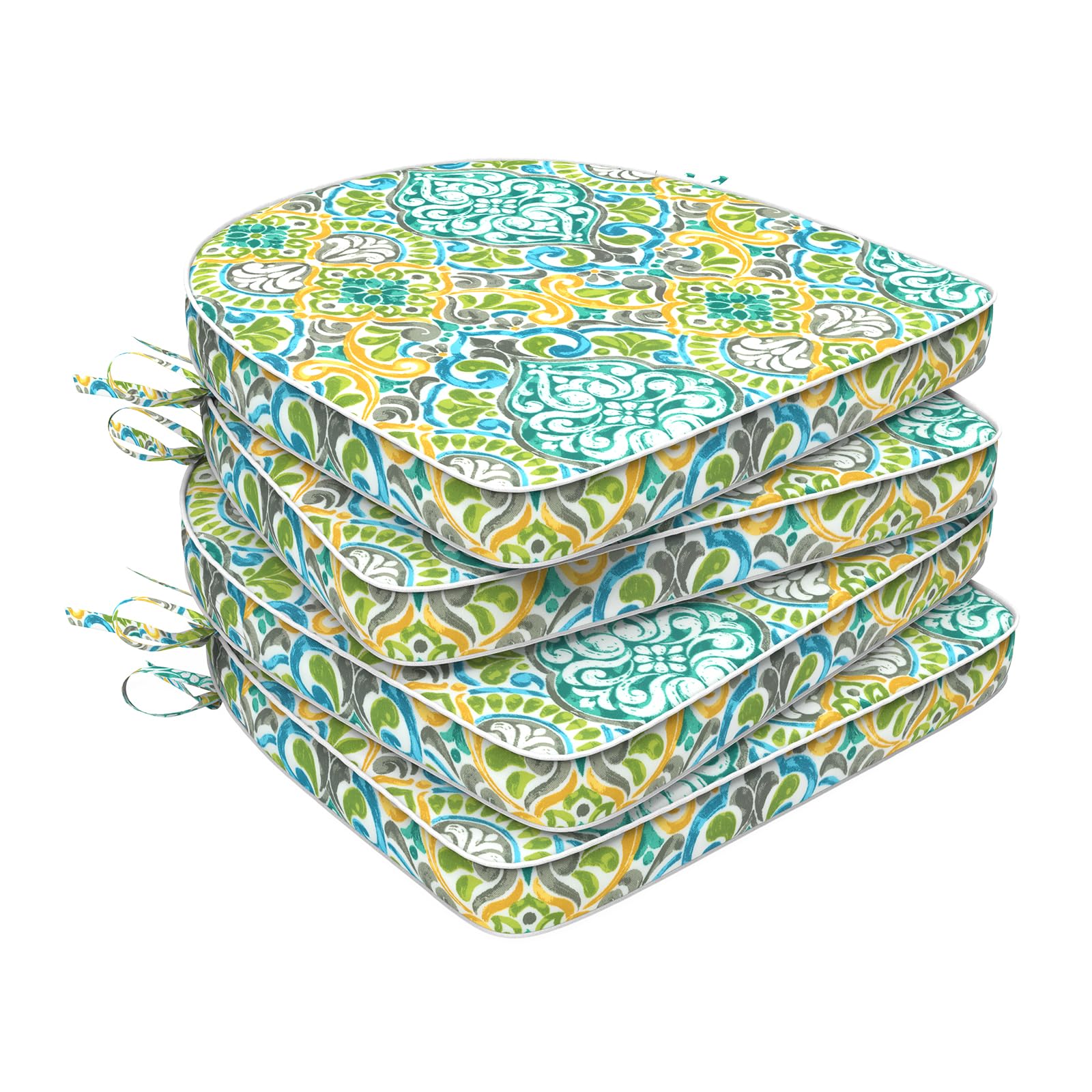 Photo 1 of DYTXIII Set of 4 Outdoor Chair Cushions 19"x19"x2",Water Repellent Dining Seat Cushion with Ties and Removable Covers, Chair Cushions for Indoor and Patio Furniture, Damask Green