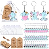 Rtteri 120 Pcs Elephant Pink Baby Shower Party Favors, Cute Elephant Keychain with Organza Bags Thank You Kraft Tags and Rope for Guests Girls Boys Birthday Party Supplies Decorations
