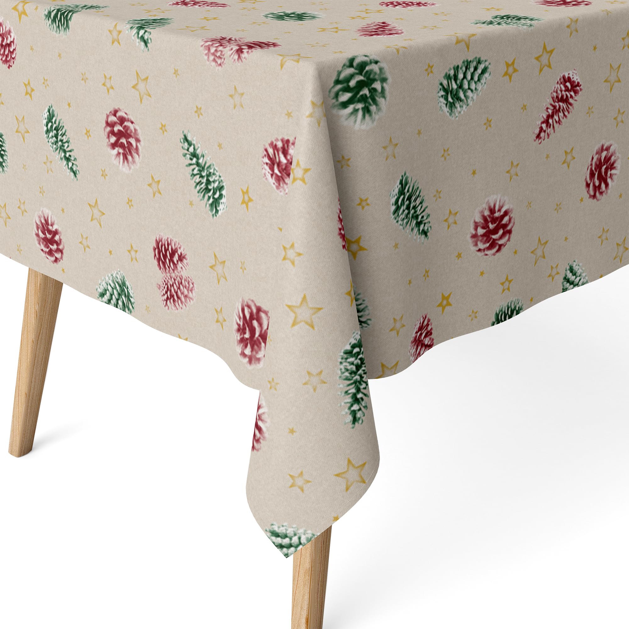 Martina Home Green Pine Cones Resin Coated Tablecloth 260cm x 140cm