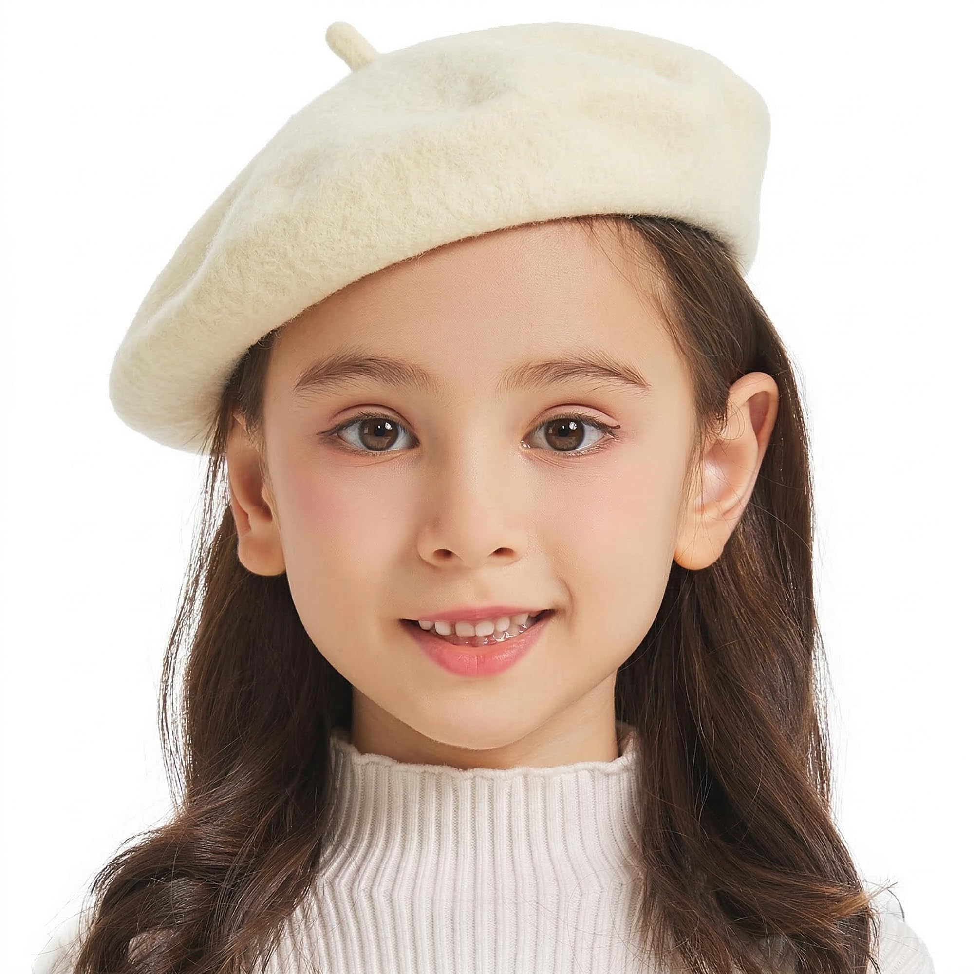 ZLYC Wool Kids Beret Hat Girls Solid Color Artist French Beret Cap(Beige)