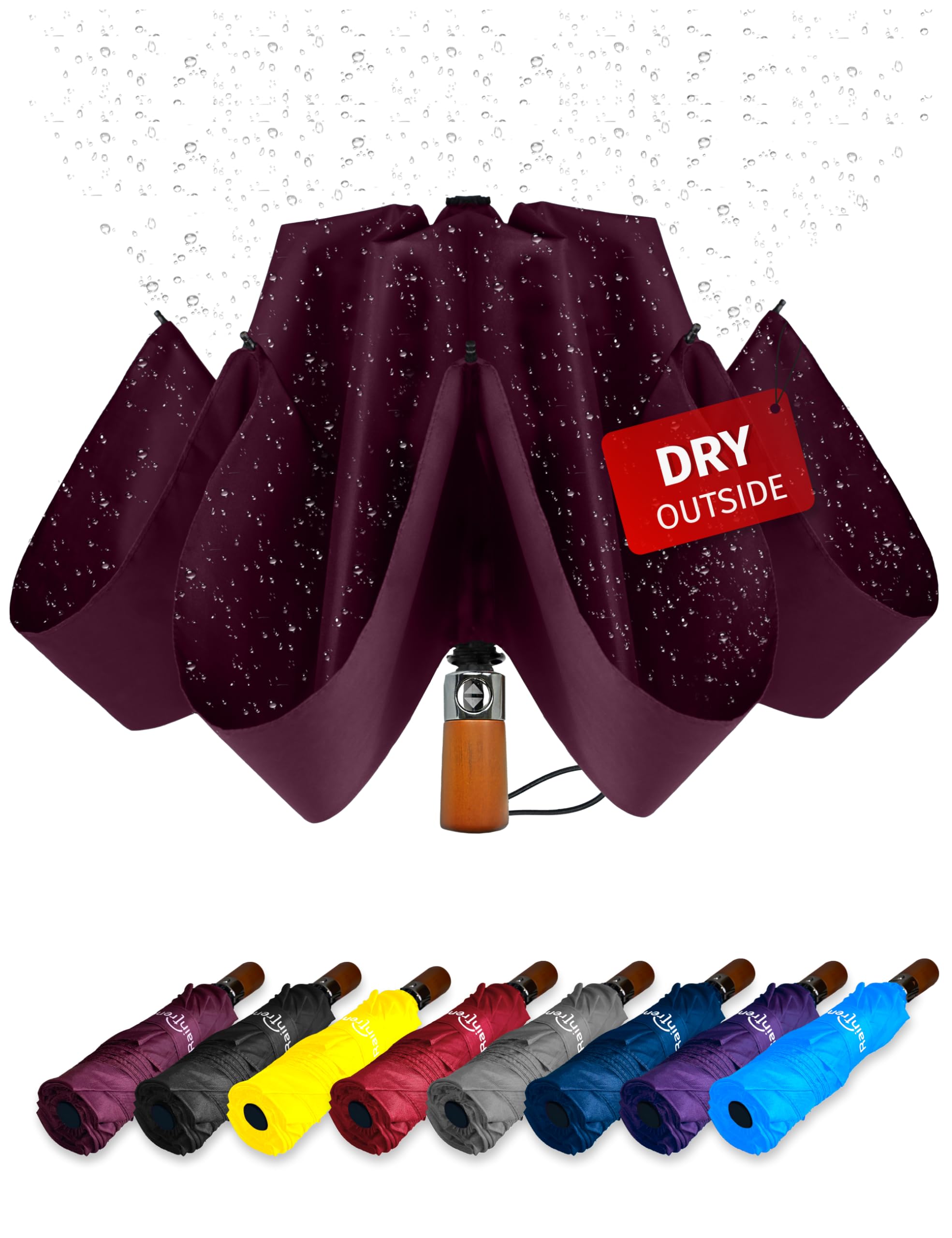 Raintrend Inverted Umbrella Windproof Automatic Lightweight - Large Canopy with Compact Folding Umbrellas for Rain, Travel Auto Open and Close, Strong Reverse Umbrella, Burgundy