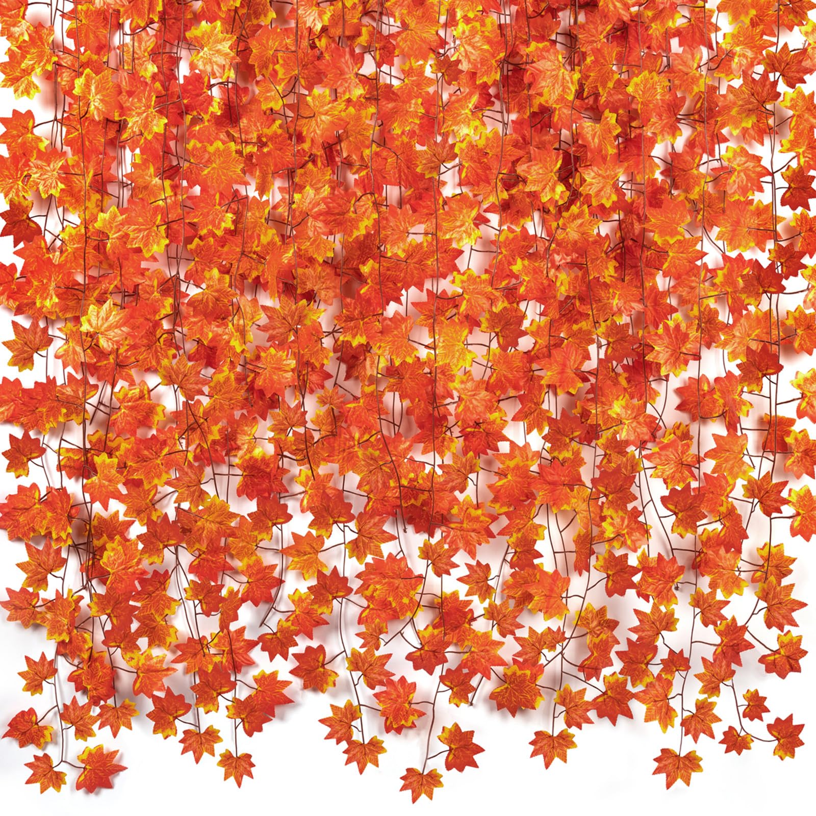 CQURE 20 Pcs Autumn Maple Leaf Garland - Artificial Fall Maple Leaves Thanksgiving Decor