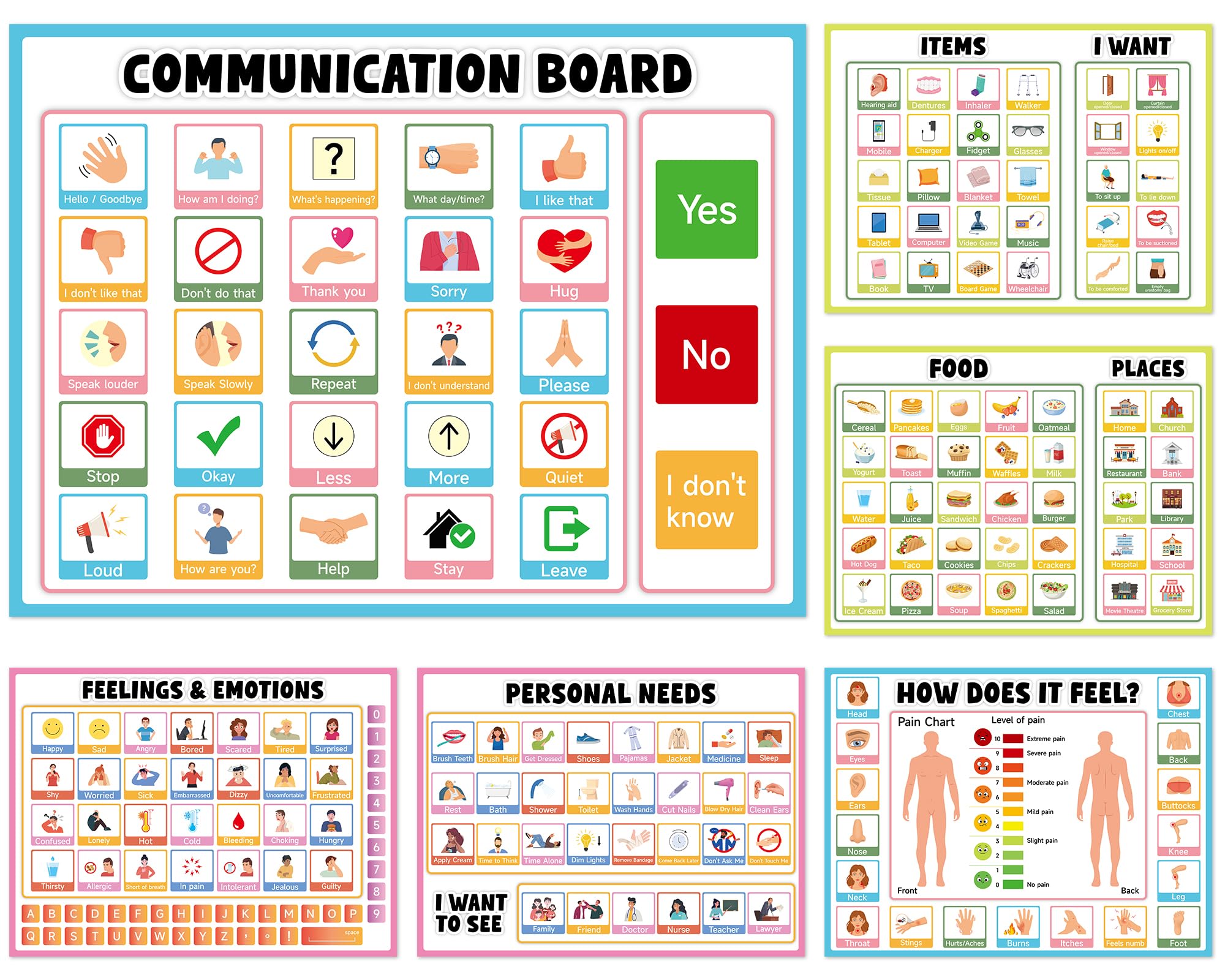 6Pcs Communication Board for Non Verbal Adults Picture Symbol ...